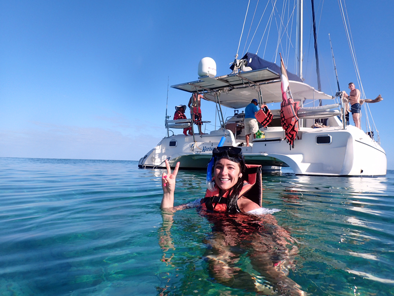 Jump in the nice fresh ocean and enjoy exploring the reef and the under-water statues here at the Half Day Catamaran Isla Mujeres Tour