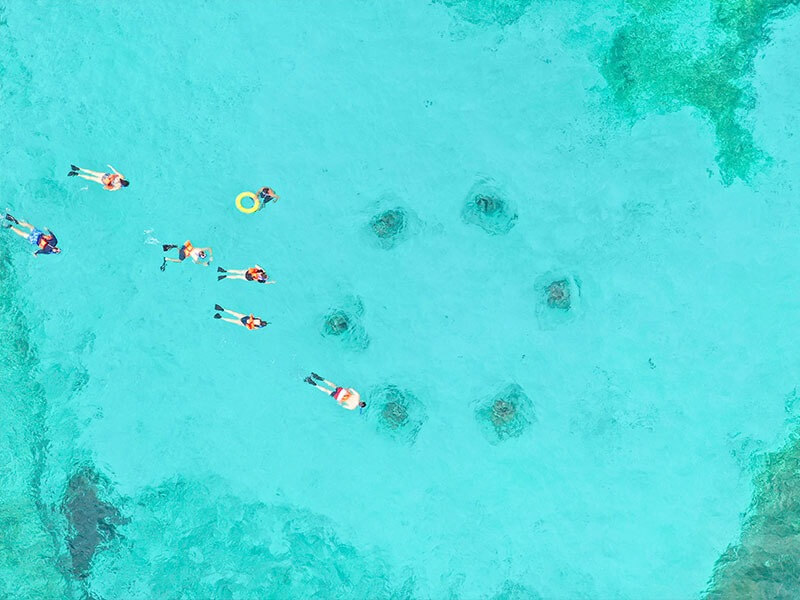 Snorkel towards this breathtaking turquoise water to see the under-water statues in our half day sail cat